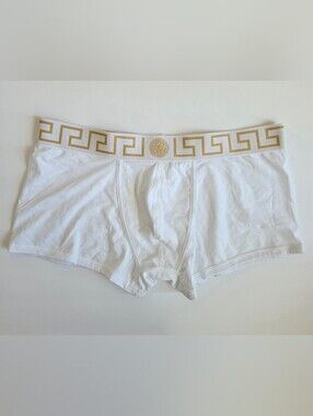 Versace Men's White Boxer Briefs with Gold Medusa Logo Waistband